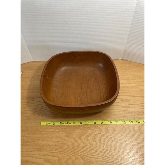 Vtg Wooden Salad Bowl & Serving Utensils Set Side Dishes Sturdy Well Made 11" - Picture 6 of 7